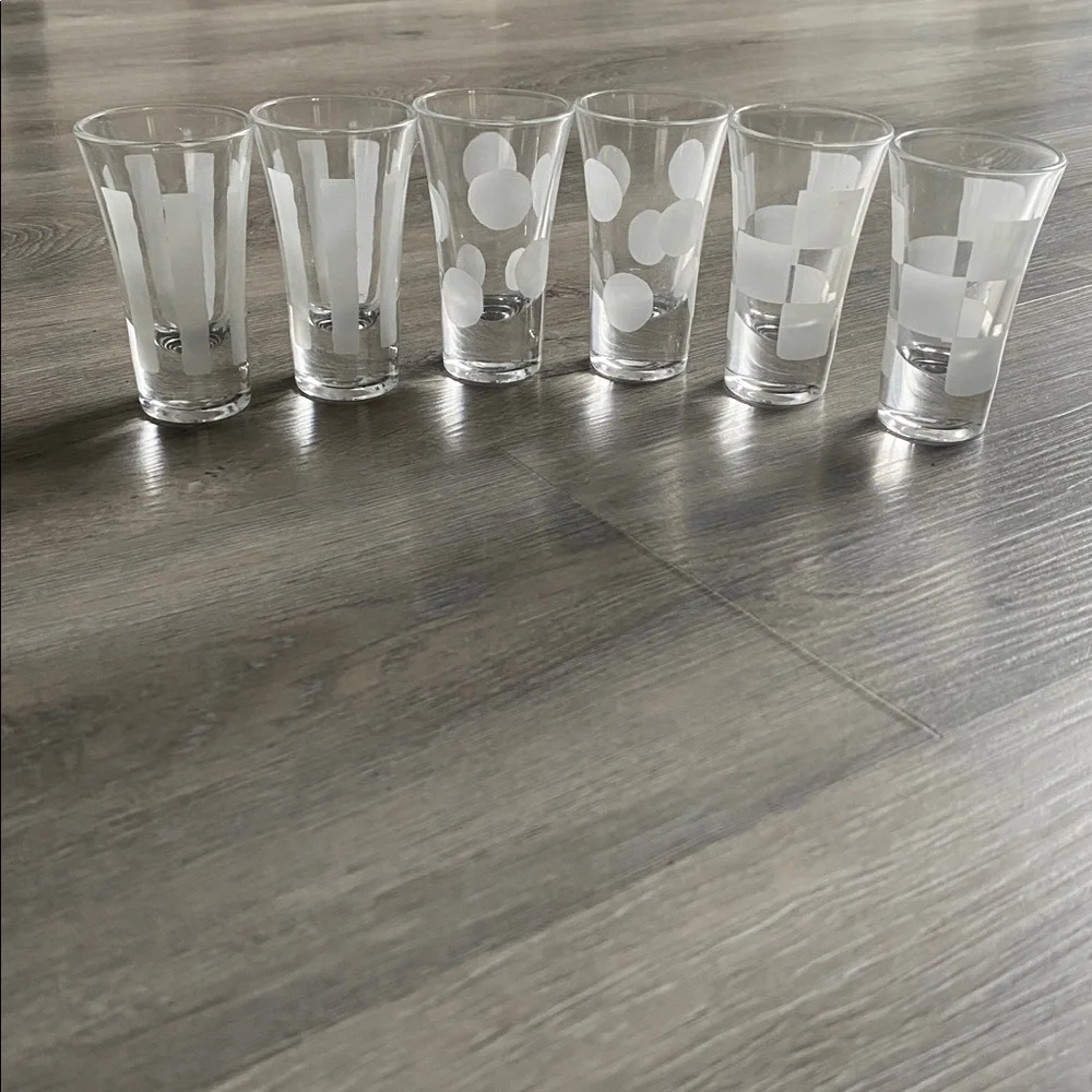 VINTAGE PIER 1 TASTING PARTY COMPLETE SET FROSTED SHOT GLASSES SET 6 PIECE SET
